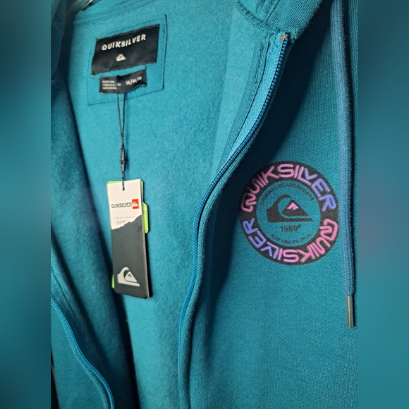 QUIKSILVER Teal Time Circle Screen Full Zip Fleece Hoodie M - Picture 3 of 10